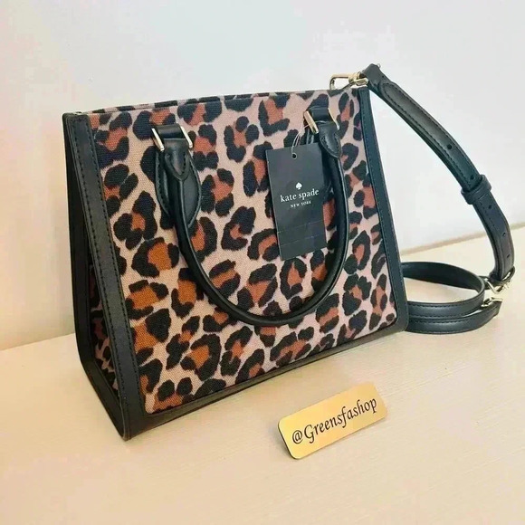 Kate Spade Purse Ellie Spotted Leopard Canvas Small Tote - Picture 4 of 11